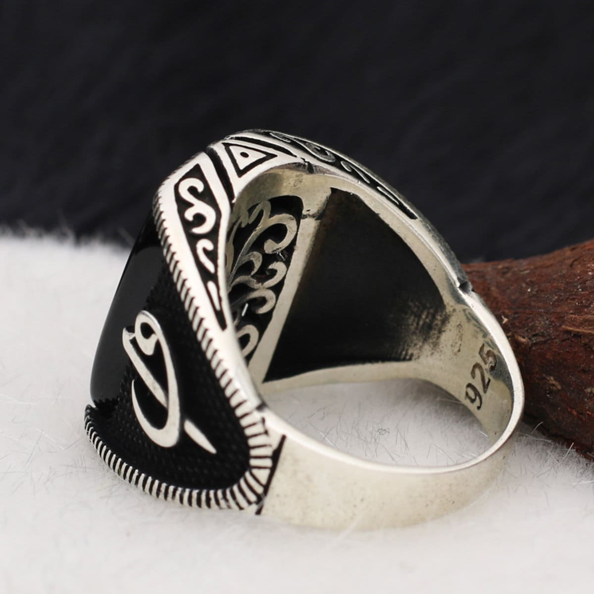 Elif&Vav Mens Silver Ring, Onyx Stone